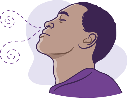 Illustration of someone with their eyes closed breathing deeply.