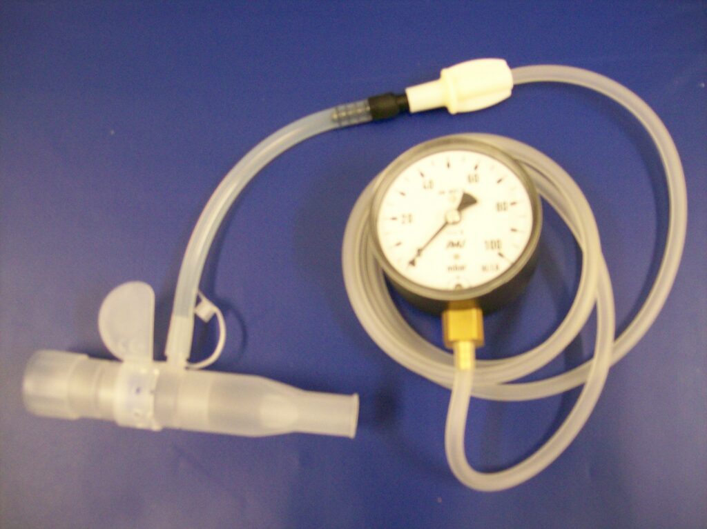 Photograph of a pari P E P with a pressure gauge attached