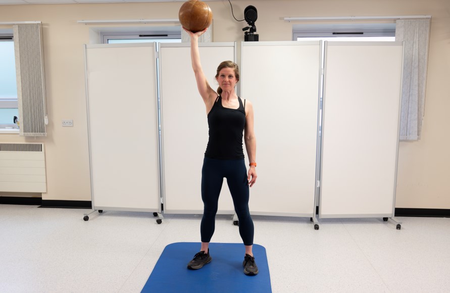 Return to the shoulder and extend the arm overhead to full shoulder flexion.&nbsp;