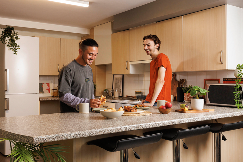 An image representing a shared kitchen with 2 male students, which is part of the Tannery Student Accommodation.