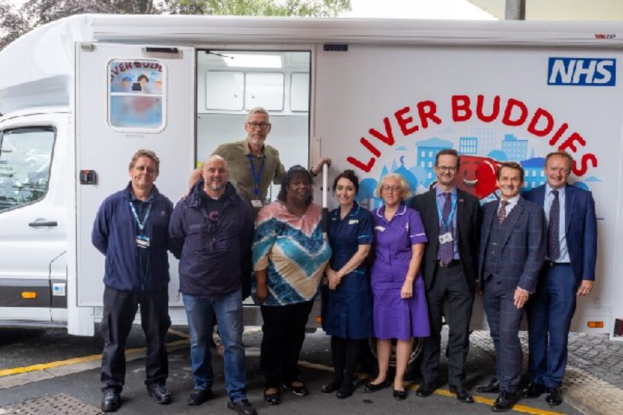 West Yorkshire Mobile Liver Clinic team in front of branded vehicle