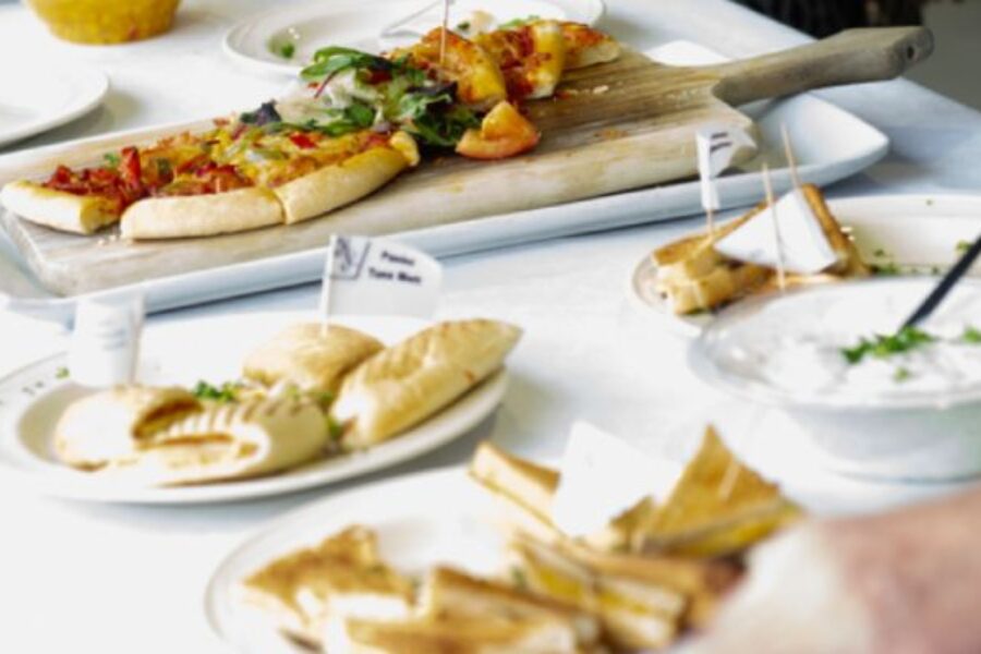 Finger food laid out on a table