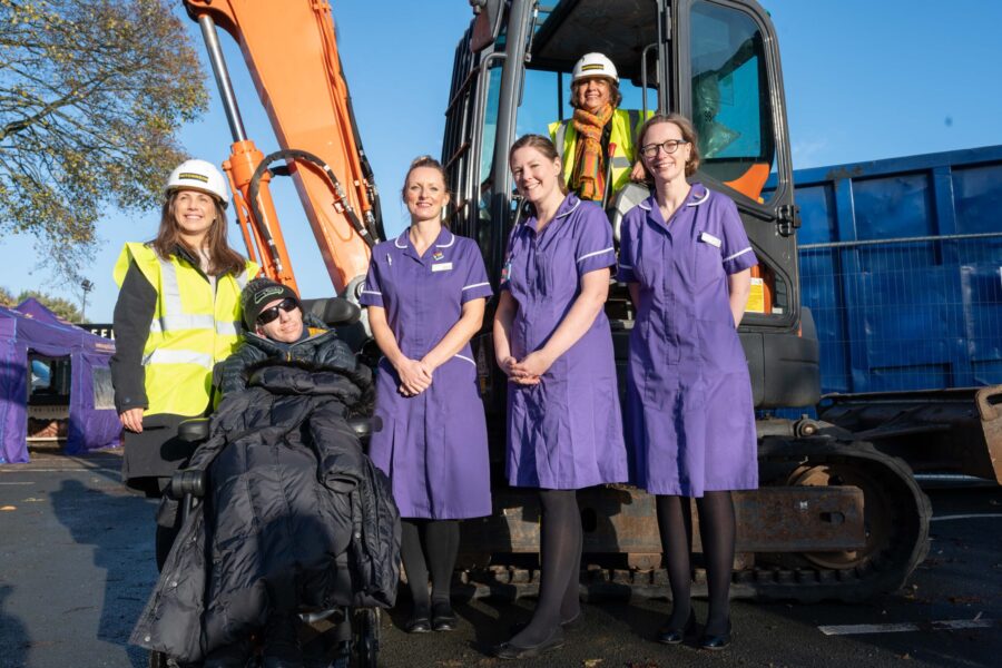 rob burrow with nurses and friends at construction site