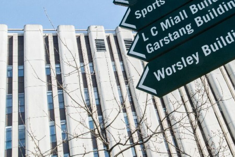 External image of Leeds Dental Institute with signpost