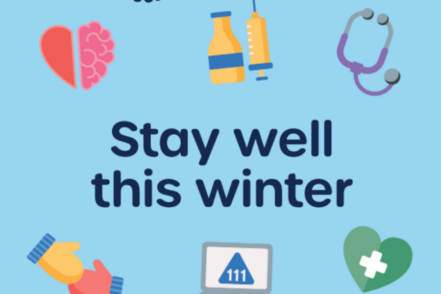 Together we can animated image showing Choose Well Stay Well this winter surrounded by medical graphics. We can all play our part to help ourselves and others stay well this winter.