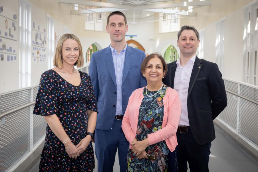 Katie Dowson, MND campaigner and fundraiser, whose father died of MND, Dr Stefan Williams, Consultant Neurologist at Leeds Teaching Hospitals, Dr Agam Jung, Consultant Neurologist at Leeds Teaching Hospitals and Director of the Leeds MND Centre, and Dr Stuart Currie, Consultant Neuroradiologist at Leeds Teaching Hospitals.