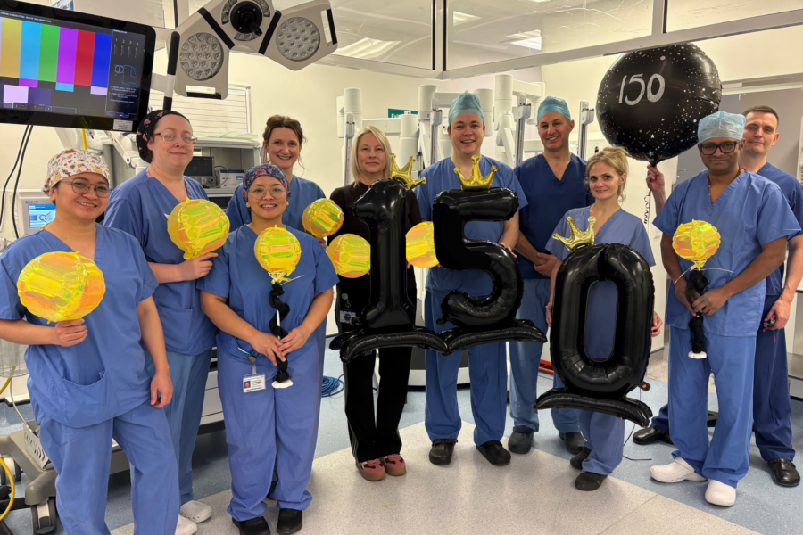 The surgical team at Leeds marking 150th robotic endometriosis surgery
